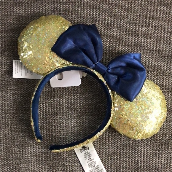 Disney Minnie Mouse Sequined Headband Gold Blue Headband 50th Anniversary - Picture 5 of 16
